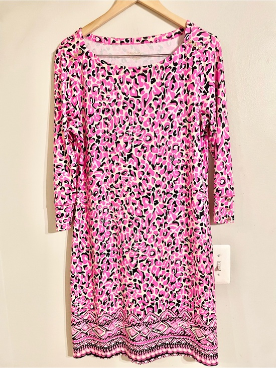 Lilly Pulitzer Dresses & Skirts - NWOTLilly Pulitzer Sophie Women’s Dress Pink Black Leopard Print 3/4 Sleeve Sz L